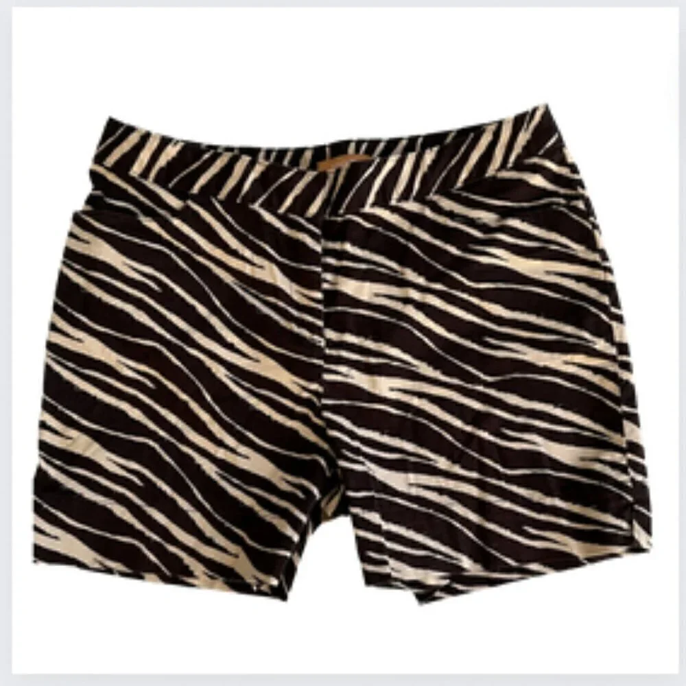 Ellen Tracy Brown and Cream Zebra Flat-Front Shorts, 10